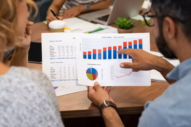 Reviewing financial charts and business reports