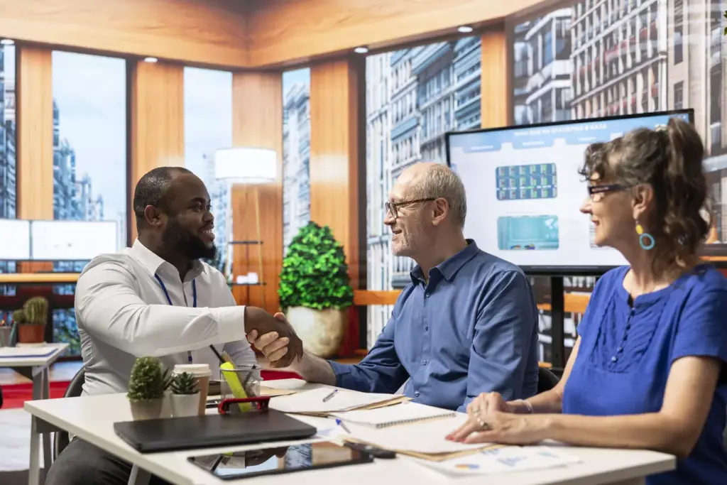 Business consultation around a desk