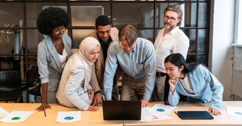 Colleagues reviewing a shared business project