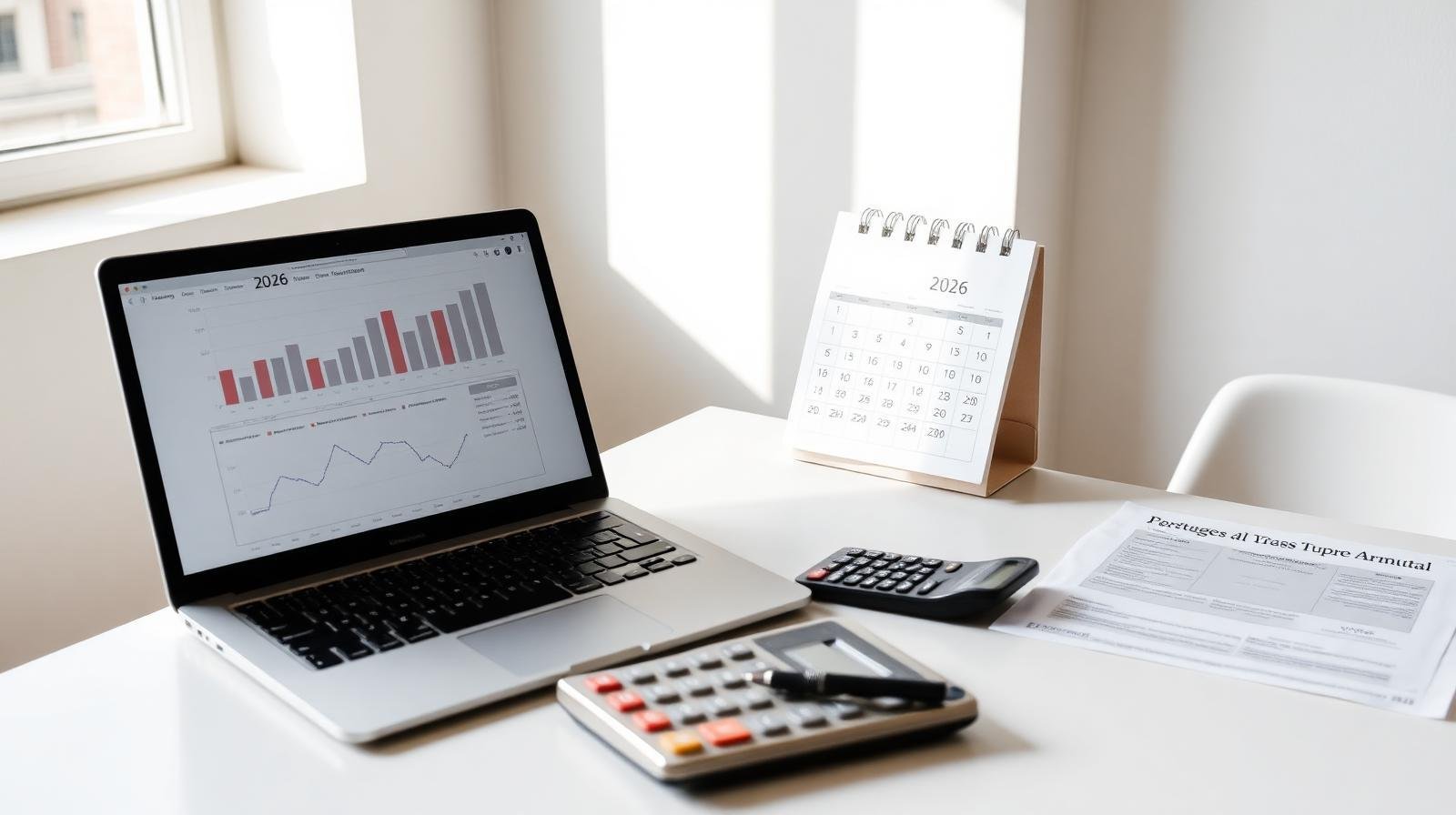 Calendar, calculator, and financial documents for planning small business estimated tax payments